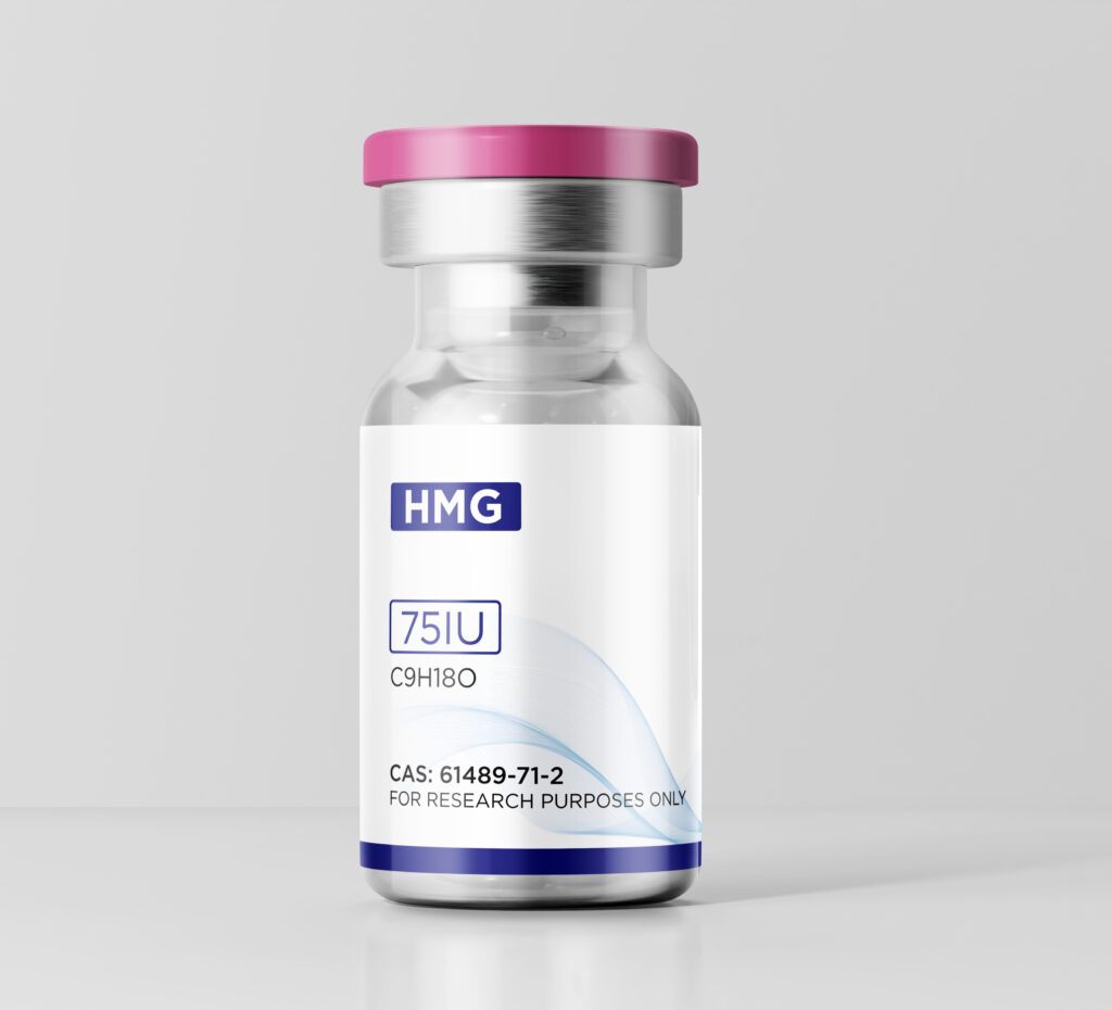 Growth Guys HMG 75IU research vial with pink flip-top cap