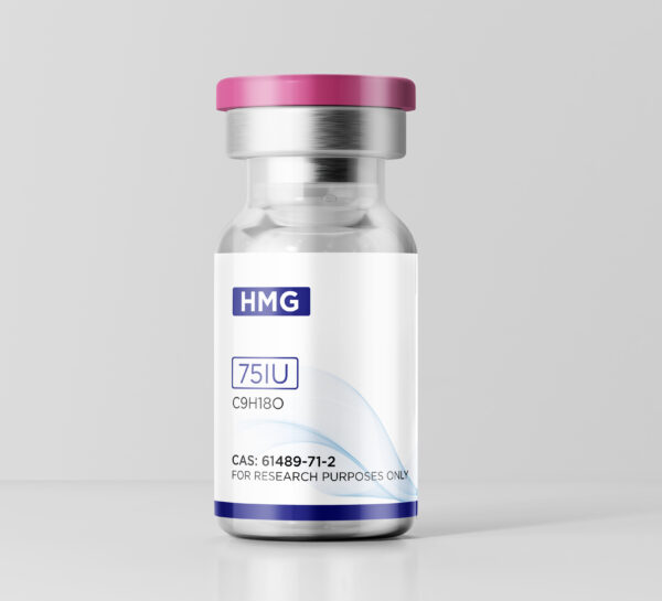 Growth Guys HMG 75IU research vial with pink flip-top cap