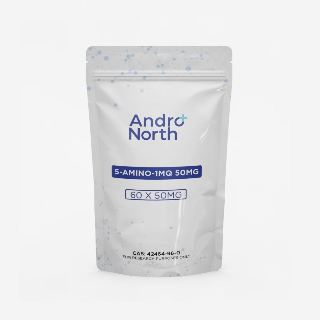 Andro North 5-Amino-1Mq 50mg resealable white pouch containing 60 tablets