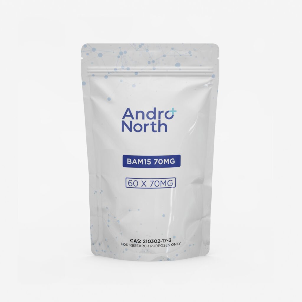 Andro North BAM15 70mg resealable white pouch containing 60 tablets