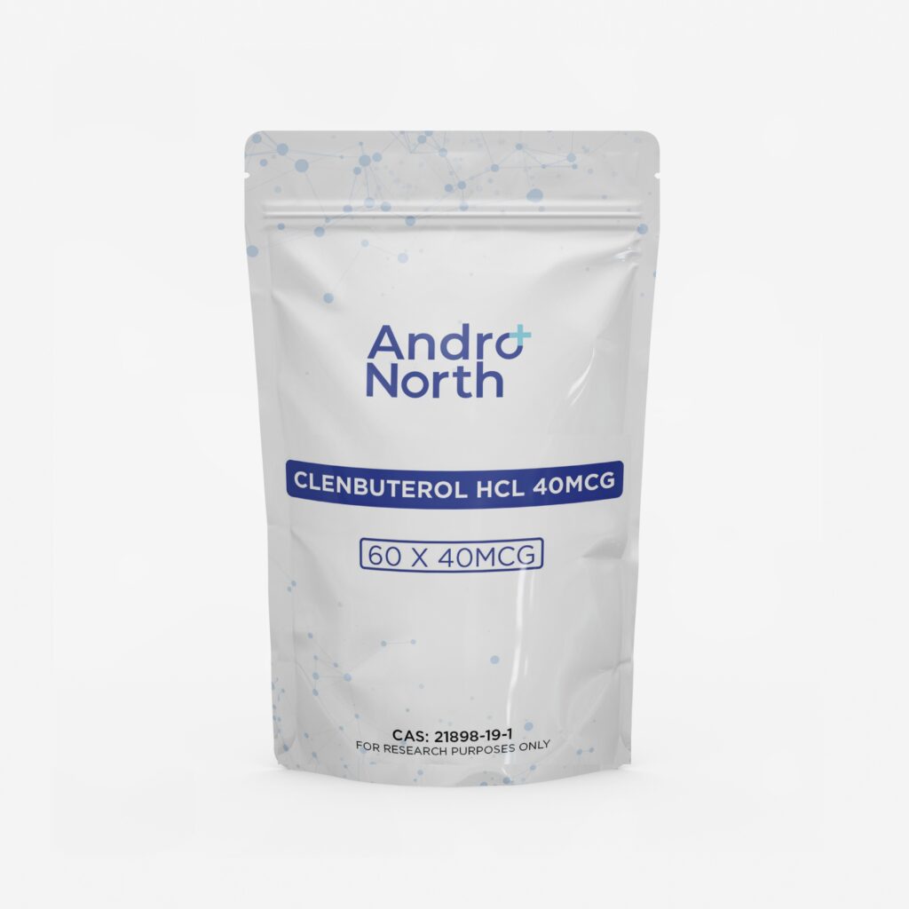 Andro North Clenbuterol 40MCG resealable white pouch containing 60 tablets