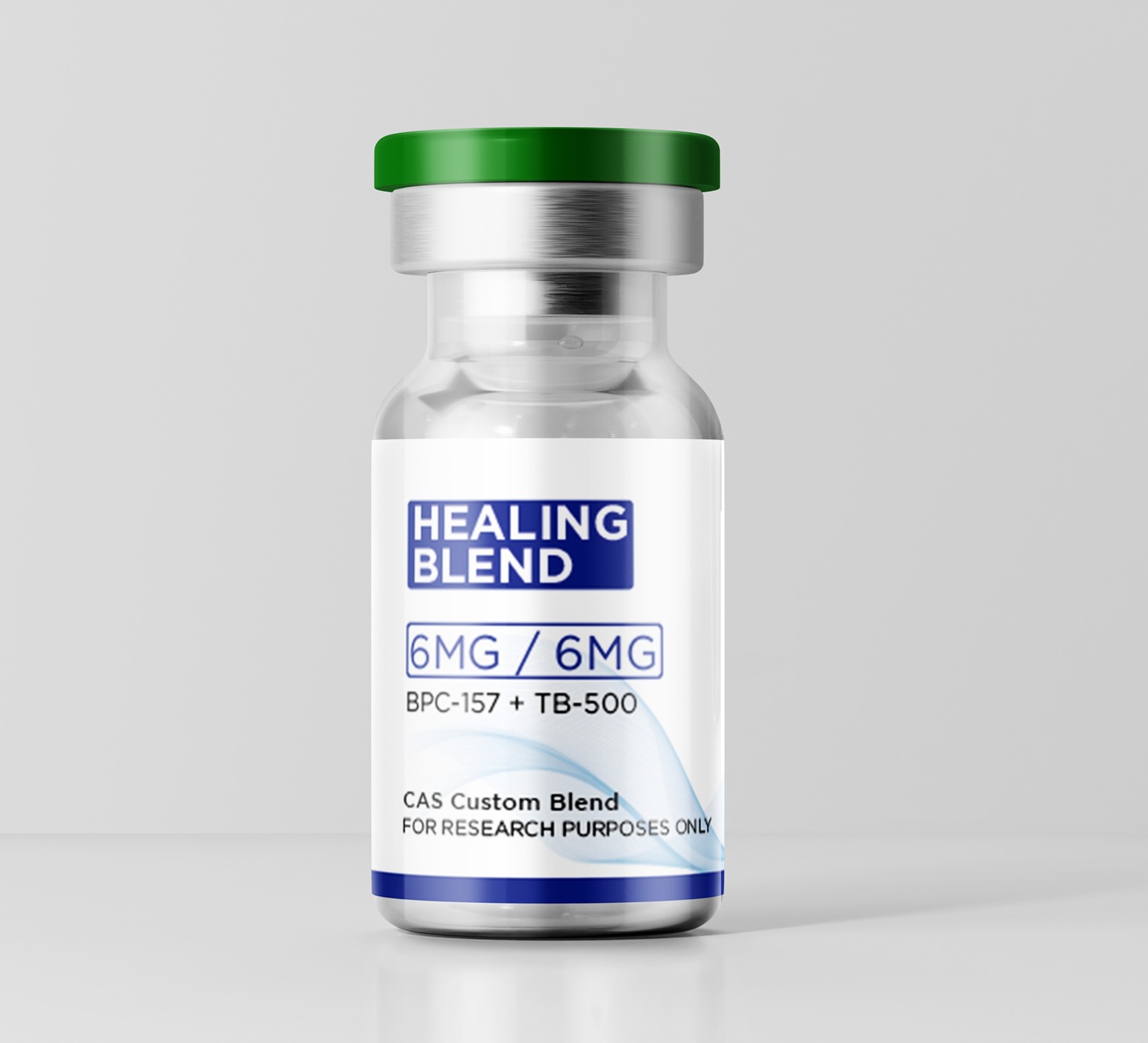 Growth Guys BPC-157 / TB-500 Blend 6mg/6mg research peptide vial with green flip-top cap