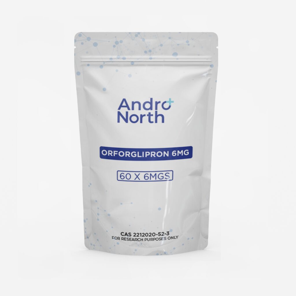 Andro North Orforglipron 6mg resealable white pouch containing 60 tablets