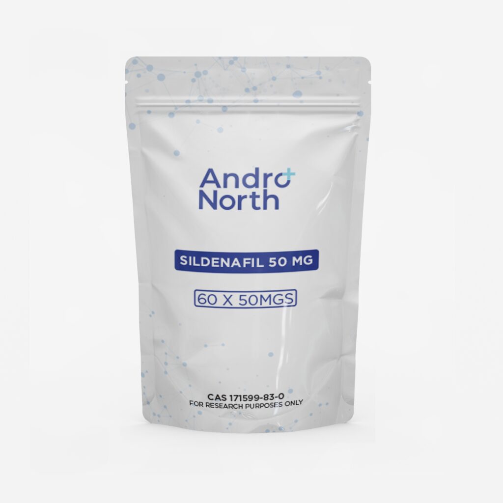 Andro North Sildenafil 50mg resealable white pouch containing 60 tablets