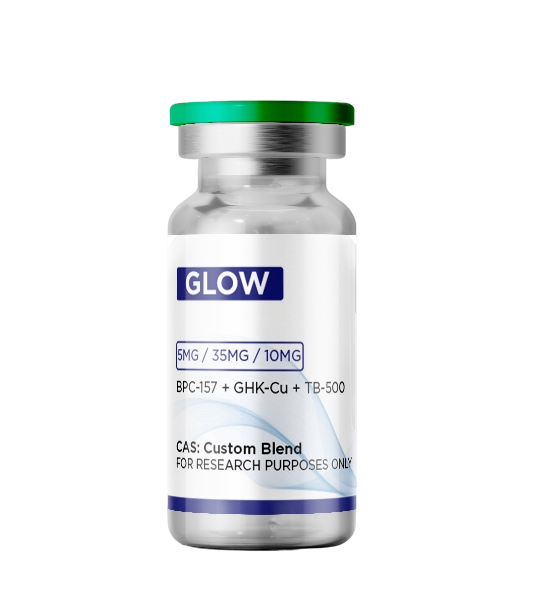 Glow Blend containing BPC 157 5mg, GHK Cu 35mg, and TB 500 10mg
